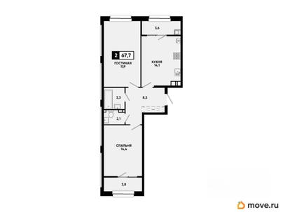 2-комн. квартира, 67.7 м&sup2;