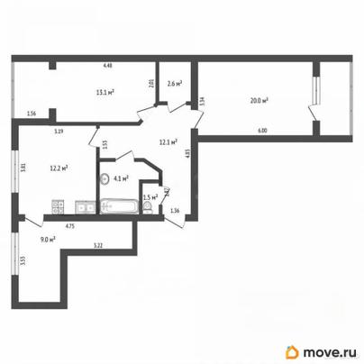 2-комн. квартира, 74.6 м&sup2;