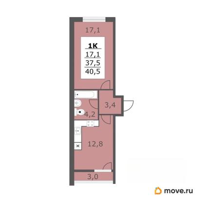 1-комн. квартира, 40.5 м&sup2;