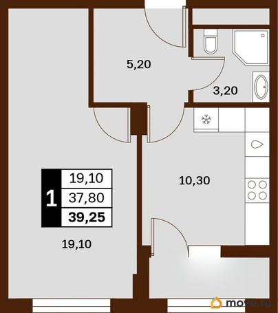 1-комн. квартира, 39.25 м&sup2;