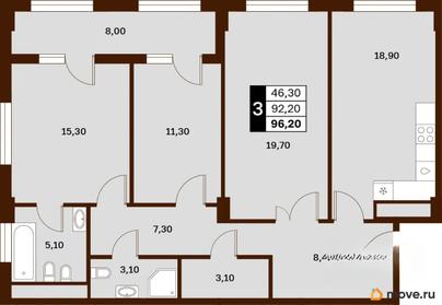 3-комн. квартира, 96.2 м&sup2;