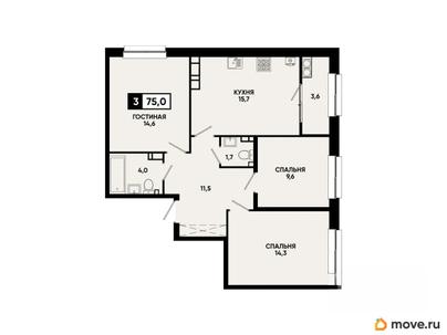 3-комн. квартира, 75 м&sup2;
