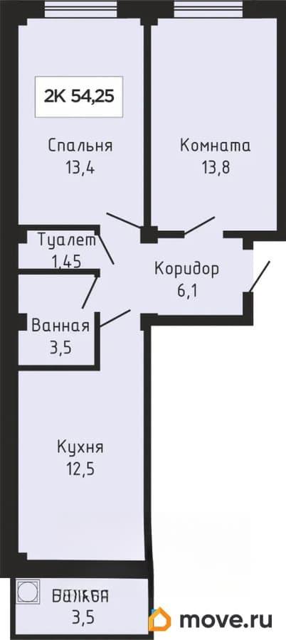 2-комн. квартира, 54.25 м&sup2;