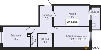 2-комн. квартира, 53.65 м&sup2;