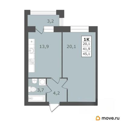 1-комн. квартира, 45.1 м&sup2;
