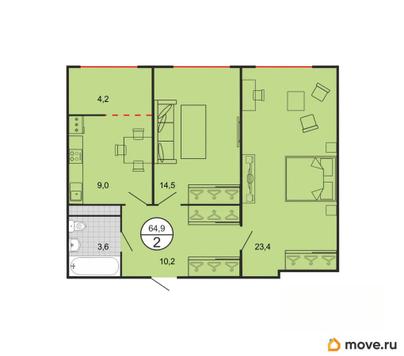 2-комн. квартира, 64.9 м&sup2;