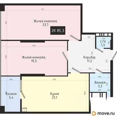 2-комн. квартира, 86.3 м&sup2;