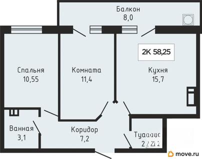 2-комн. квартира, 58.05 м&sup2;