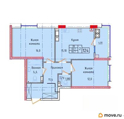 2-комн. квартира, 64.7 м&sup2;