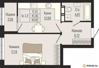1-комн. квартира, 44.92 м&sup2;