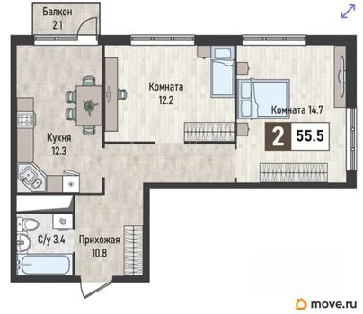 2-комн. квартира, 55 м&sup2;