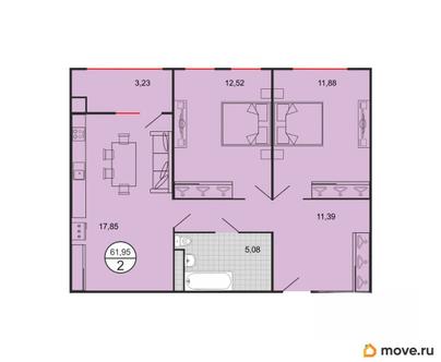 2-комн. квартира, 61.95 м&sup2;