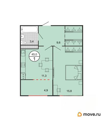1-комн. квартира, 45 м&sup2;