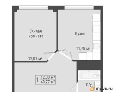 1-комн. квартира, 40.77 м&sup2;