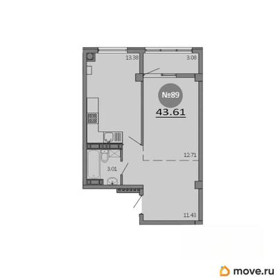 1-комн. квартира, 43.61 м&sup2;