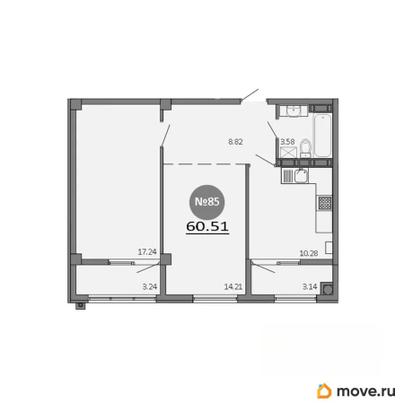2-комн. квартира, 60.51 м&sup2;