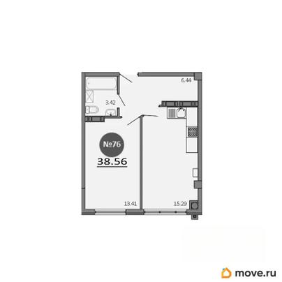1-комн. квартира, 38.56 м&sup2;