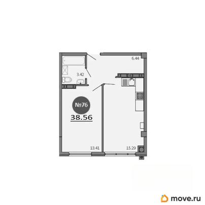 1-комн. квартира, 38.56 м&sup2;