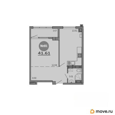 1-комн. квартира, 41.61 м&sup2;