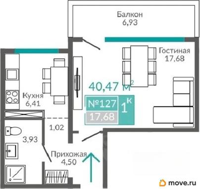 1-комн. апартаменты, 40.47 м&sup2;