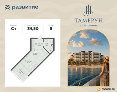 1-комн. апартаменты, 34.5 м&sup2;
