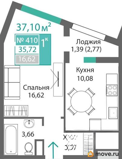 1-комн. квартира, 35.72 м&sup2;
