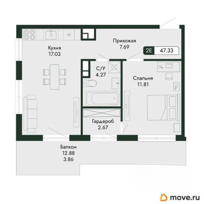 2-комн. квартира, 47.33 м&sup2;