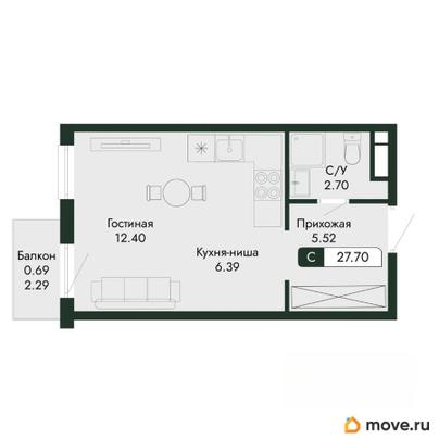 студия, 27.7 м&sup2;