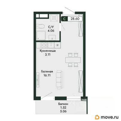 студия, 28.6 м&sup2;