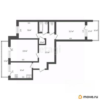 3-комн. квартира, 63.6 м&sup2;