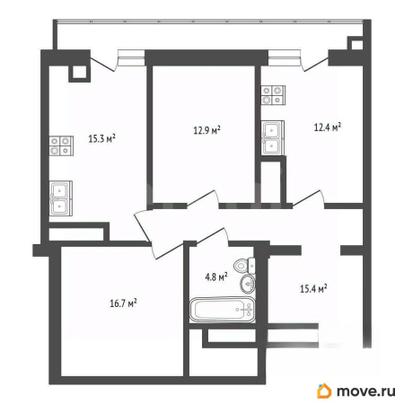 2-комн. квартира, 77.1 м&sup2;