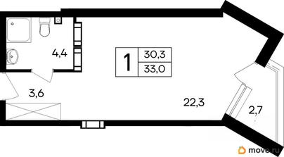 1-комн. апартаменты, 33 м&sup2;