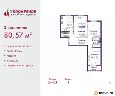 3-комн. квартира, 80.57 м&sup2;