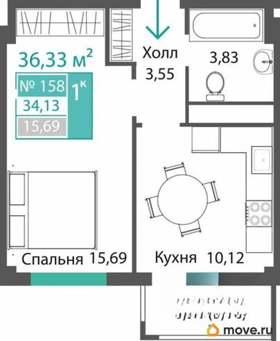 1-комн. квартира, 34.13 м&sup2;