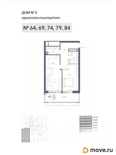 1-комн. квартира, 64.48 м&sup2;