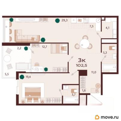 3-комн. квартира, 102.3 м&sup2;