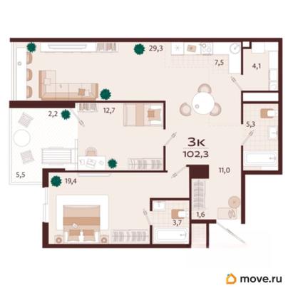 3-комн. квартира, 102.3 м&sup2;