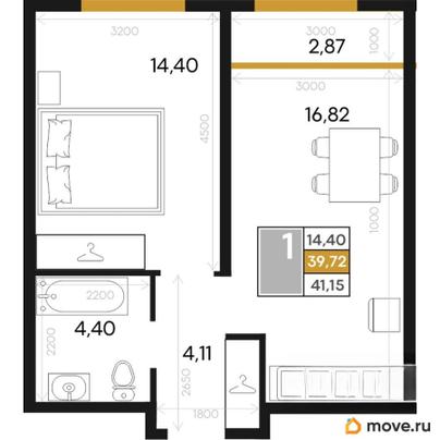1-комн. квартира, 41.15 м&sup2;
