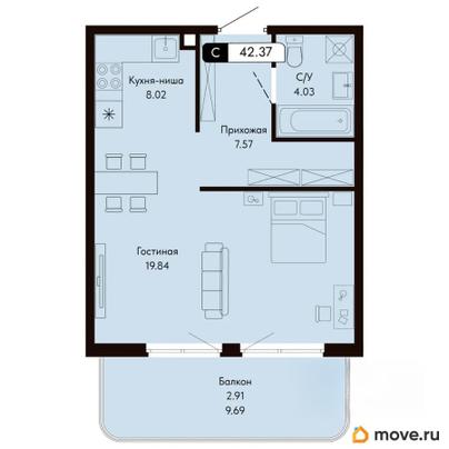 студия, 42.37 м&sup2;