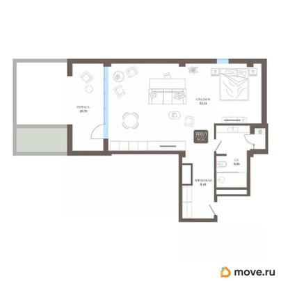 1-комн. апартаменты, 98.62 м&sup2;
