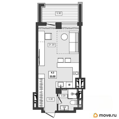 1-комн. апартаменты, 33 м&sup2;
