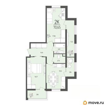 2-комн. квартира, 70.65 м&sup2;