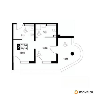 1-комн. апартаменты, 50.38 м&sup2;