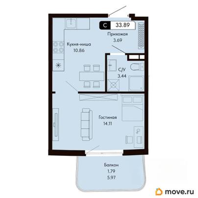 студия, 33.89 м&sup2;
