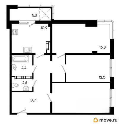 3-комн. квартира, 87.3 м&sup2;