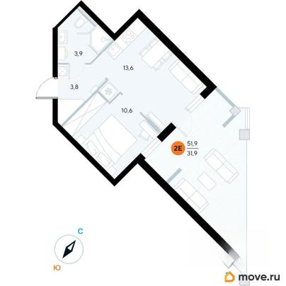 1-комн. апартаменты, 51.9 м&sup2;