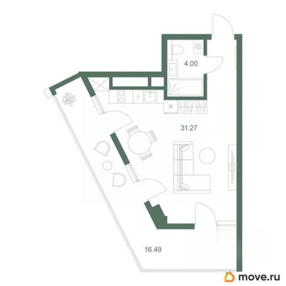 1-комн. апартаменты, 51.2 м&sup2;