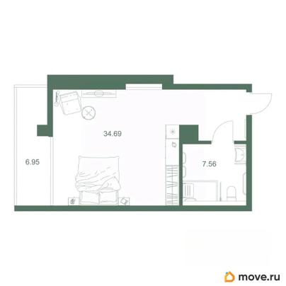 1-комн. апартаменты, 49.2 м&sup2;