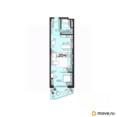 1-комн. апартаменты, 73.3 м&sup2;
