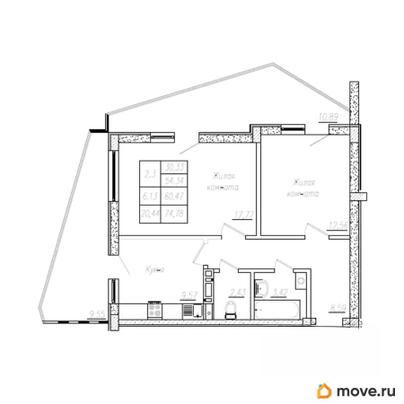 2-комн. квартира, 61.2 м&sup2;